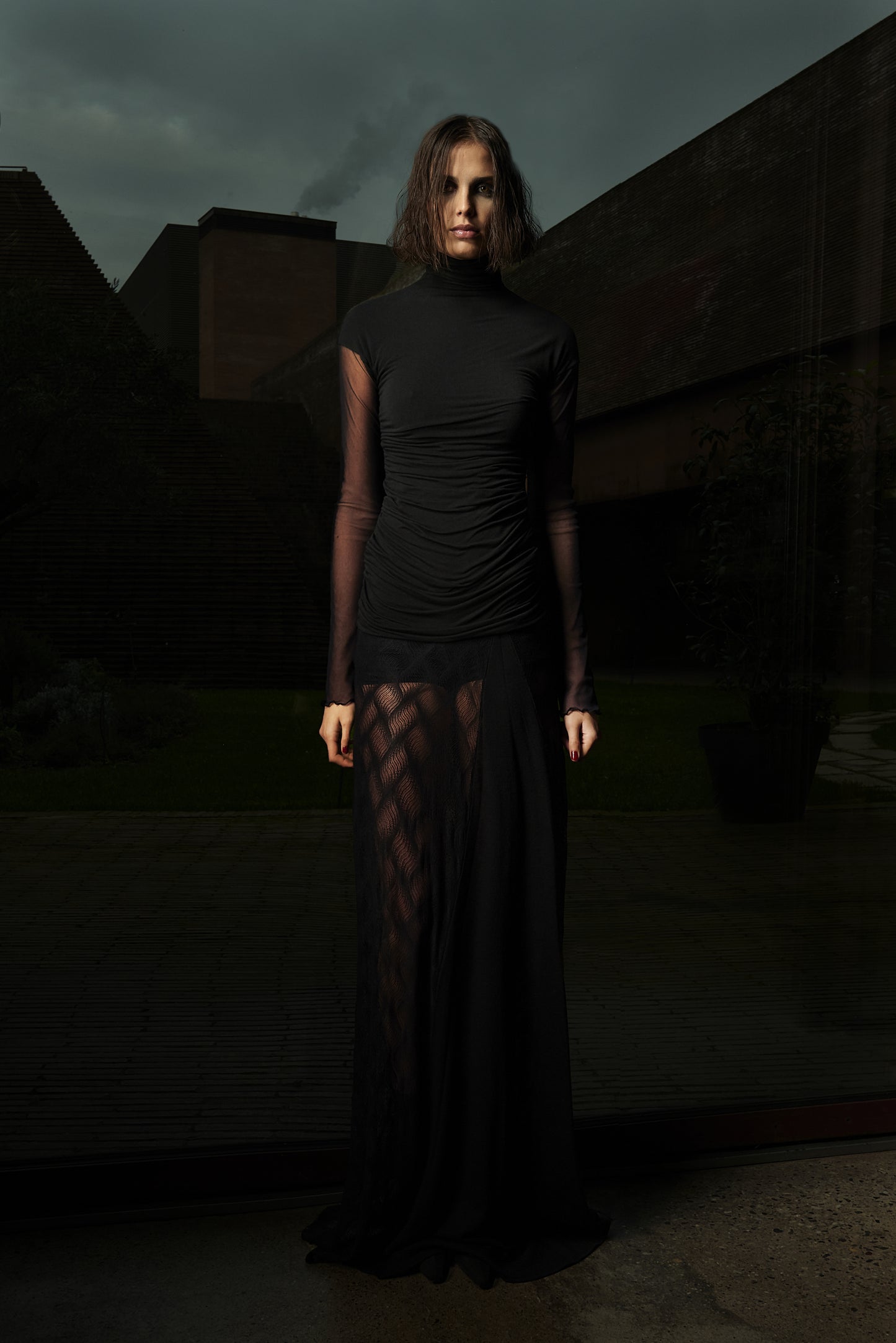 Long skirt with drape